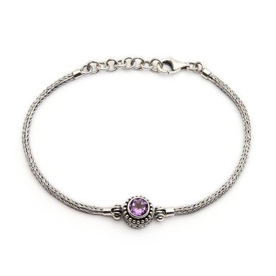 Alternate image for Silver Pendant Bracelet with Round Faceted Amethyst Stone Radiant in Purple