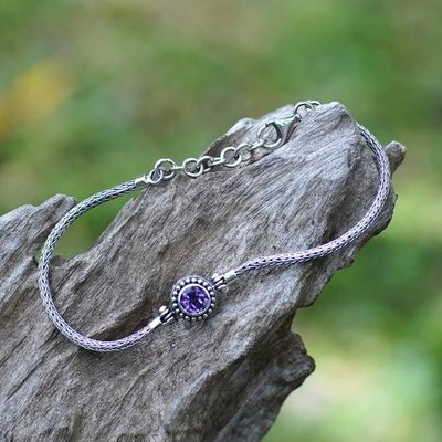 Alternate image for Silver Pendant Bracelet with Round Faceted Amethyst Stone Radiant in Purple