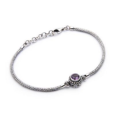 Alternate image for Silver Pendant Bracelet with Round Faceted Amethyst Stone Radiant in Purple