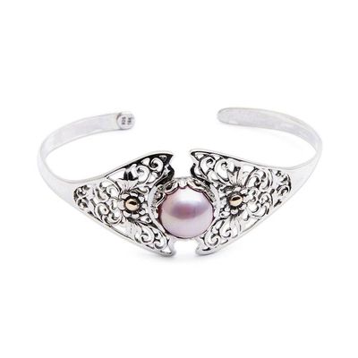 Alternate image for Gold-Accented Cuff Bracelet with Pink Cultured Mabe Pearl Pink Blossom Crown