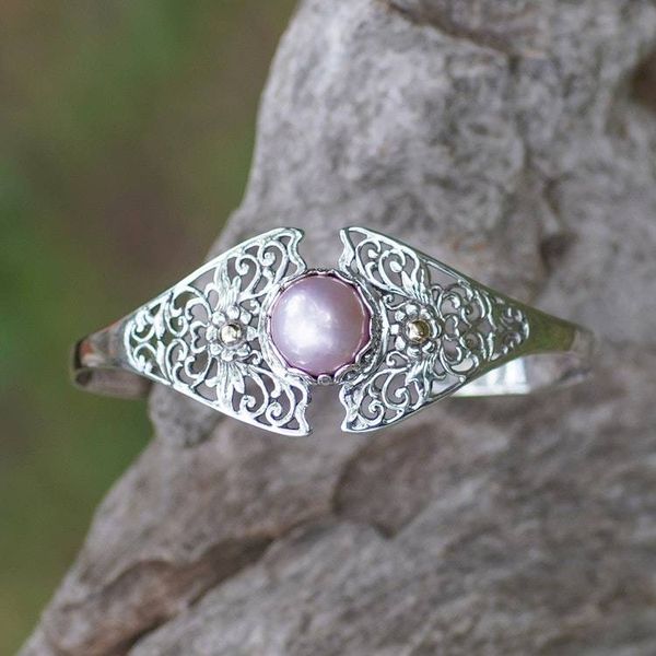 Alternate image for Gold-Accented Cuff Bracelet with Pink Cultured Mabe Pearl Pink Blossom Crown