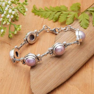 Alternate image for Gold-Accented Cultured Mabe Pearl Silver Station Bracelet Chic Pink