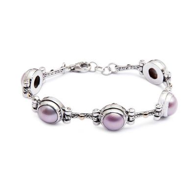 Alternate image for Gold-Accented Cultured Mabe Pearl Silver Station Bracelet Chic Pink
