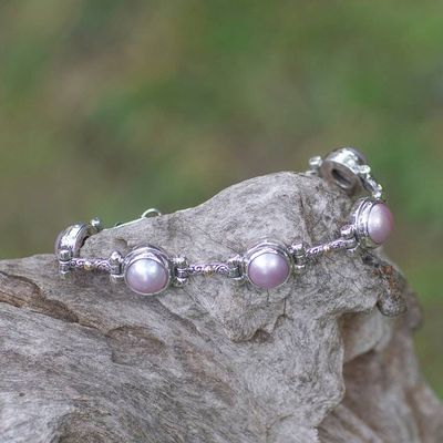 Alternate image for Gold-Accented Cultured Mabe Pearl Silver Station Bracelet Chic Pink