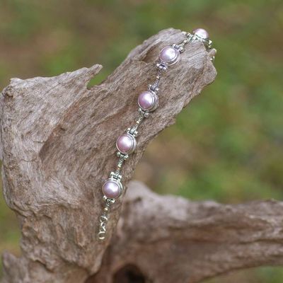 Alternate image for Gold-Accented Cultured Mabe Pearl Silver Station Bracelet Chic Pink