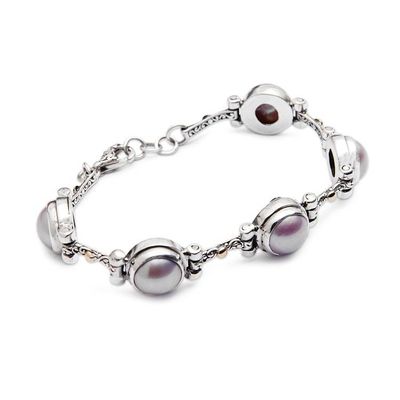 Alternate image for Gold-Accented Cultured Mabe Pearl Silver Station Bracelet Chic Pink