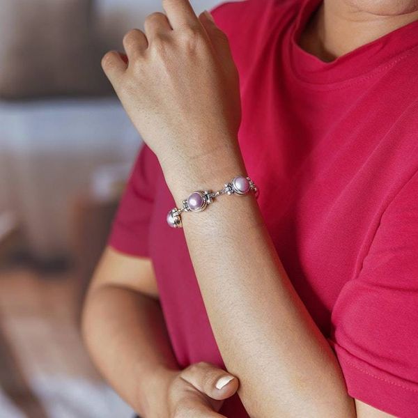 Alternate image for Gold-Accented Cultured Mabe Pearl Silver Station Bracelet Chic Pink