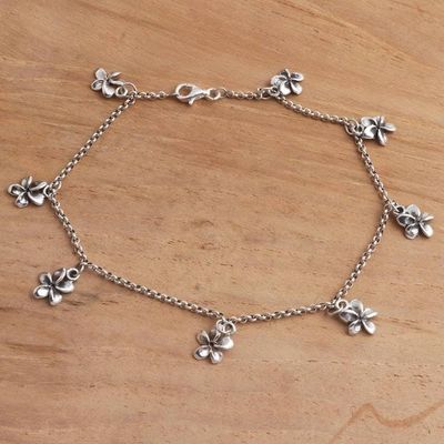 Primary image for Hand Crafted Sterling Silver Jepun Flower Charm Anklet Shining Jepun