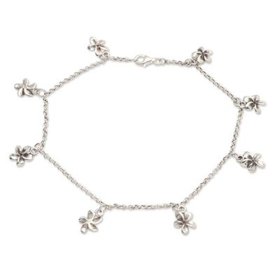 Alternate image for Hand Crafted Sterling Silver Jepun Flower Charm Anklet Shining Jepun