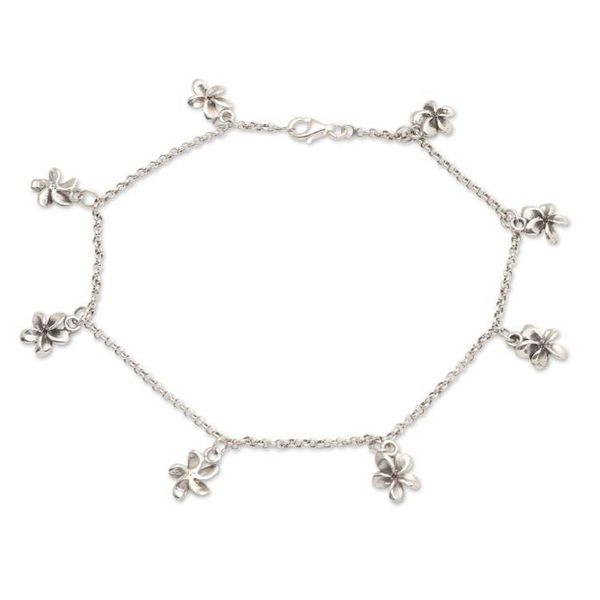 Alternate image for Hand Crafted Sterling Silver Jepun Flower Charm Anklet Shining Jepun