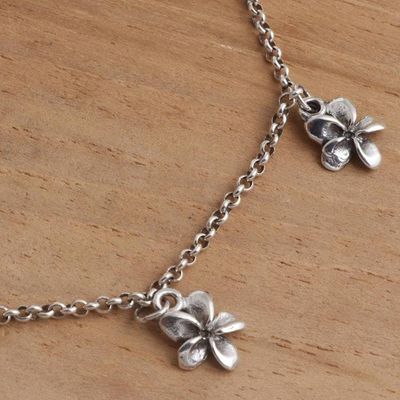 Alternate image for Hand Crafted Sterling Silver Jepun Flower Charm Anklet Shining Jepun