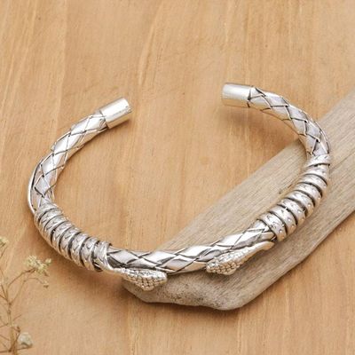 Alternate image for Mens Sterling Silver Cuff Bracelet with Snake Motif Snake Kingdom