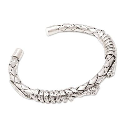 Alternate image for Mens Sterling Silver Cuff Bracelet with Snake Motif Snake Kingdom