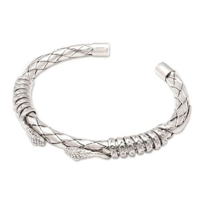 Alternate image for Mens Sterling Silver Cuff Bracelet with Snake Motif Snake Kingdom