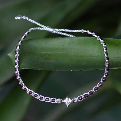 Alternate image for Eco-Friendly Garnet Recycled Glass Macrame Pendant Bracelet Be Peaceful