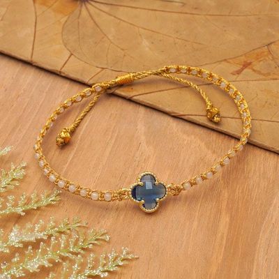 Alternate image for Gold-Accented Rose Quartz Recycled Glass Floral Bracelet Flower of Joy