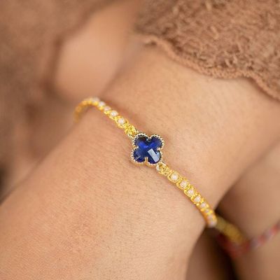 Alternate image for Gold-Accented Rose Quartz Recycled Glass Floral Bracelet Flower of Joy