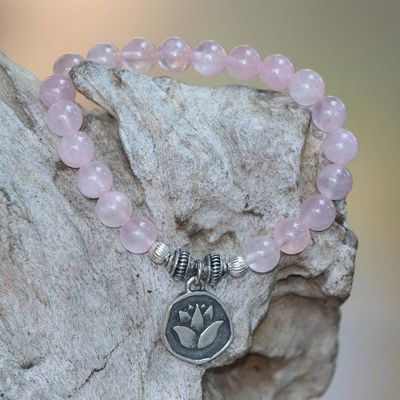 Primary image for Rose Quartz and Lotus Charm Beaded Bracelet from BAli Lotus Burst