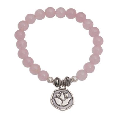Alternate image for Rose Quartz and Lotus Charm Beaded Bracelet from BAli Lotus Burst