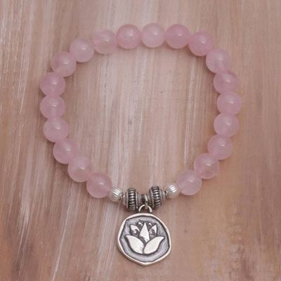 Alternate image for Rose Quartz and Lotus Charm Beaded Bracelet from BAli Lotus Burst