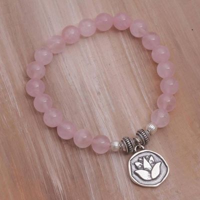 Alternate image for Rose Quartz and Lotus Charm Beaded Bracelet from BAli Lotus Burst