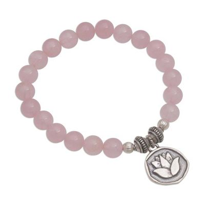 Alternate image for Rose Quartz and Lotus Charm Beaded Bracelet from BAli Lotus Burst