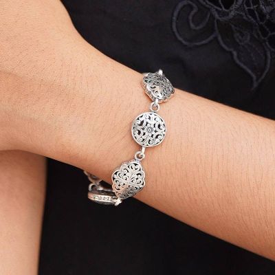 Alternate image for Vine Pattern Sterling Silver Link Bracelet from Bali Ubud Garden