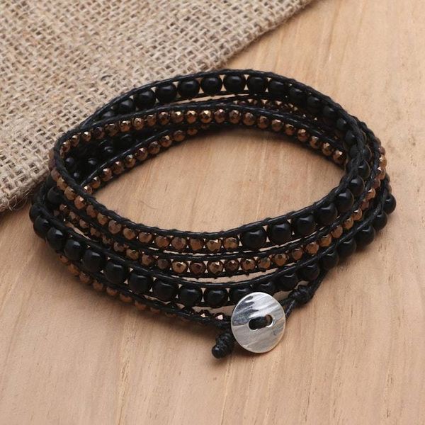 Alternate image for Handmade Onyx and Hematite Wrap Bracelet from Bali Afternoon Eclipse