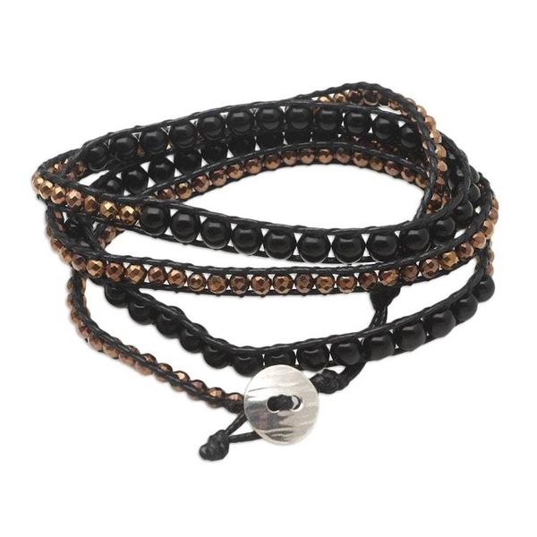 Alternate image for Handmade Onyx and Hematite Wrap Bracelet from Bali Afternoon Eclipse