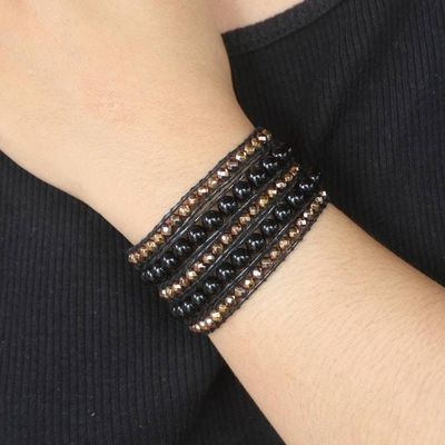 Alternate image for Handmade Onyx and Hematite Wrap Bracelet from Bali Afternoon Eclipse