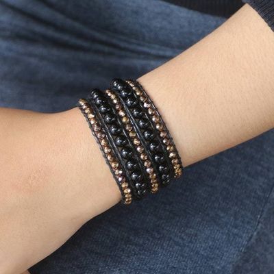 Alternate image for Handmade Onyx and Hematite Wrap Bracelet from Bali Afternoon Eclipse