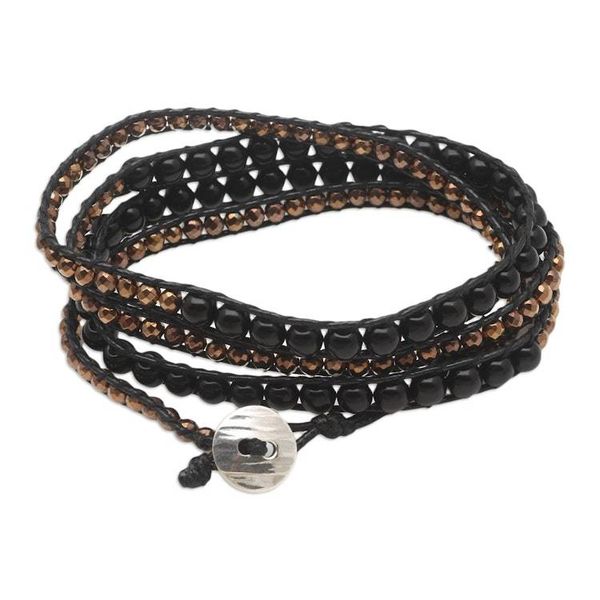 Alternate image for Handmade Onyx and Hematite Wrap Bracelet from Bali Afternoon Eclipse