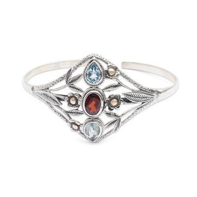 Alternate image for Floral 18k Gold-Accented Blue Topaz and Garnet Cuff Bracelet Garden Romance