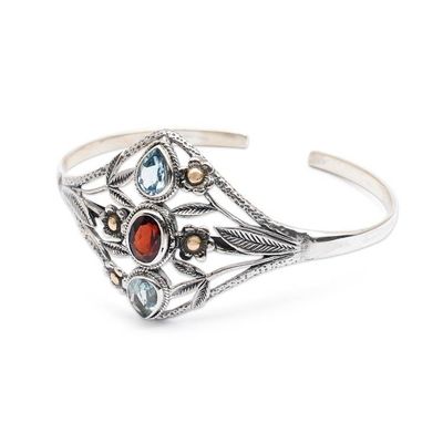 Alternate image for Floral 18k Gold-Accented Blue Topaz and Garnet Cuff Bracelet Garden Romance