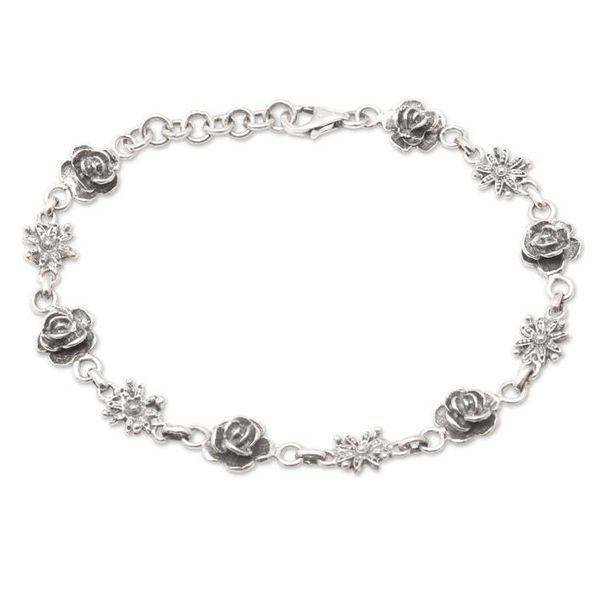 Alternate image for Sterling Silver Link Bracelet with Roses and Blooms Passion Garden
