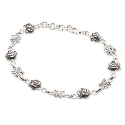 Alternate image for Sterling Silver Link Bracelet with Roses and Blooms Passion Garden