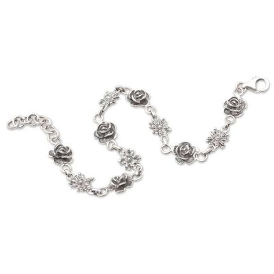 Alternate image for Sterling Silver Link Bracelet with Roses and Blooms Passion Garden