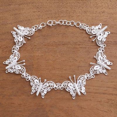Alternate image for Sterling Silver Filigree Butterfly Link Bracelet from Java Glittering Butterflies