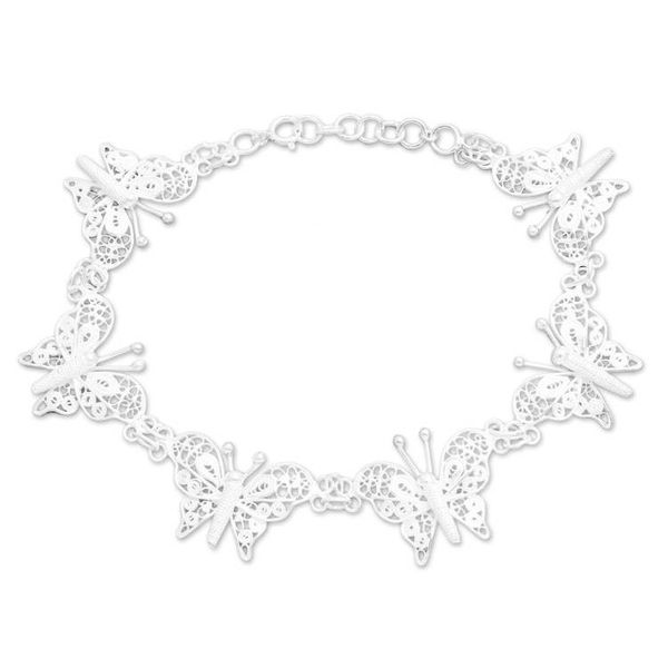 Alternate image for Sterling Silver Filigree Butterfly Link Bracelet from Java Glittering Butterflies