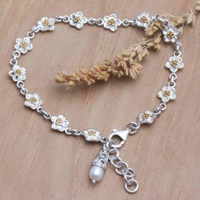 Alternate image for 18k Gold-Accented Sterling Silver Link Bracelet with Pearl Golden Innocence