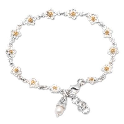 Alternate image for 18k Gold-Accented Sterling Silver Link Bracelet with Pearl Golden Innocence