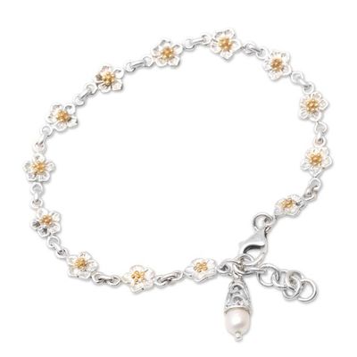 Alternate image for 18k Gold-Accented Sterling Silver Link Bracelet with Pearl Golden Innocence