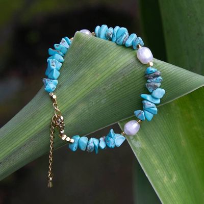 Primary image for Pearl Reconstituted Turquoise Bracelet with 18k Gold Plate Deep Water