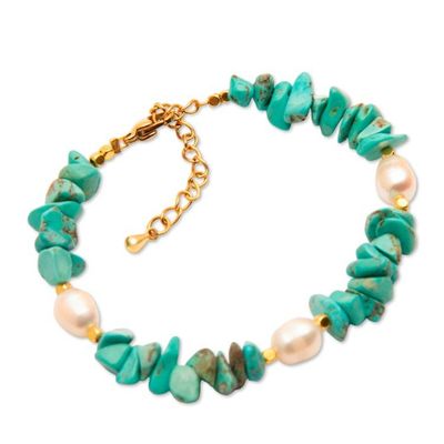 Alternate image for Pearl Reconstituted Turquoise Bracelet with 18k Gold Plate Deep Water
