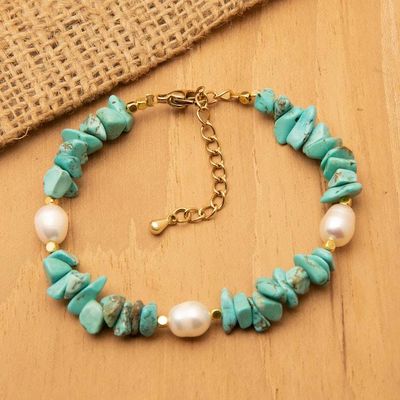 Alternate image for Pearl Reconstituted Turquoise Bracelet with 18k Gold Plate Deep Water