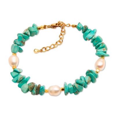 Alternate image for Pearl Reconstituted Turquoise Bracelet with 18k Gold Plate Deep Water