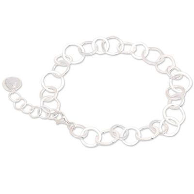 Alternate image for Minimalist Sterling Silver Link Bracelet with Round Charm You and Mysterious Me