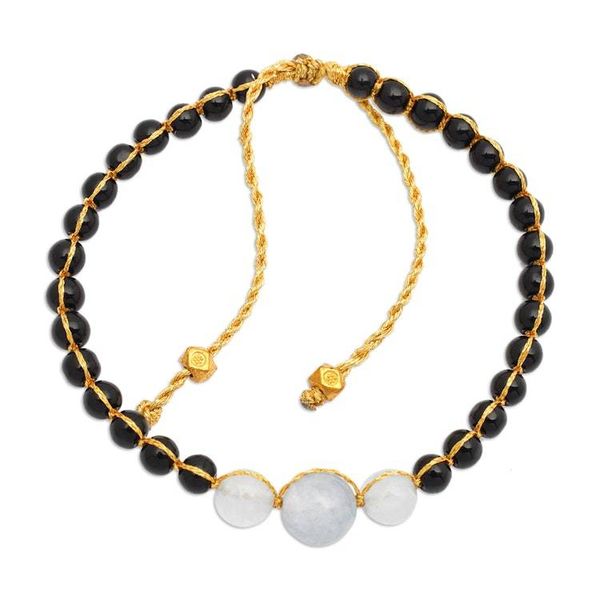 Alternate image for Balinese-Crafted Golden Onyx and Aquamarine Beaded Bracelet Peace in Darkness