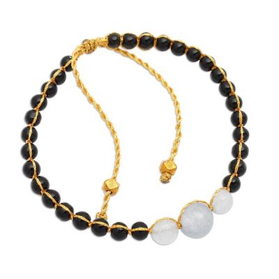 Alternate image for Balinese-Crafted Golden Onyx and Aquamarine Beaded Bracelet Peace in Darkness