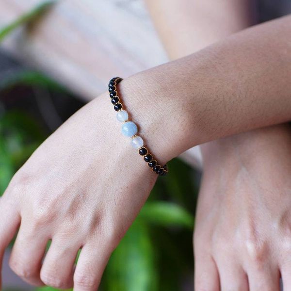 Alternate image for Balinese-Crafted Golden Onyx and Aquamarine Beaded Bracelet Peace in Darkness